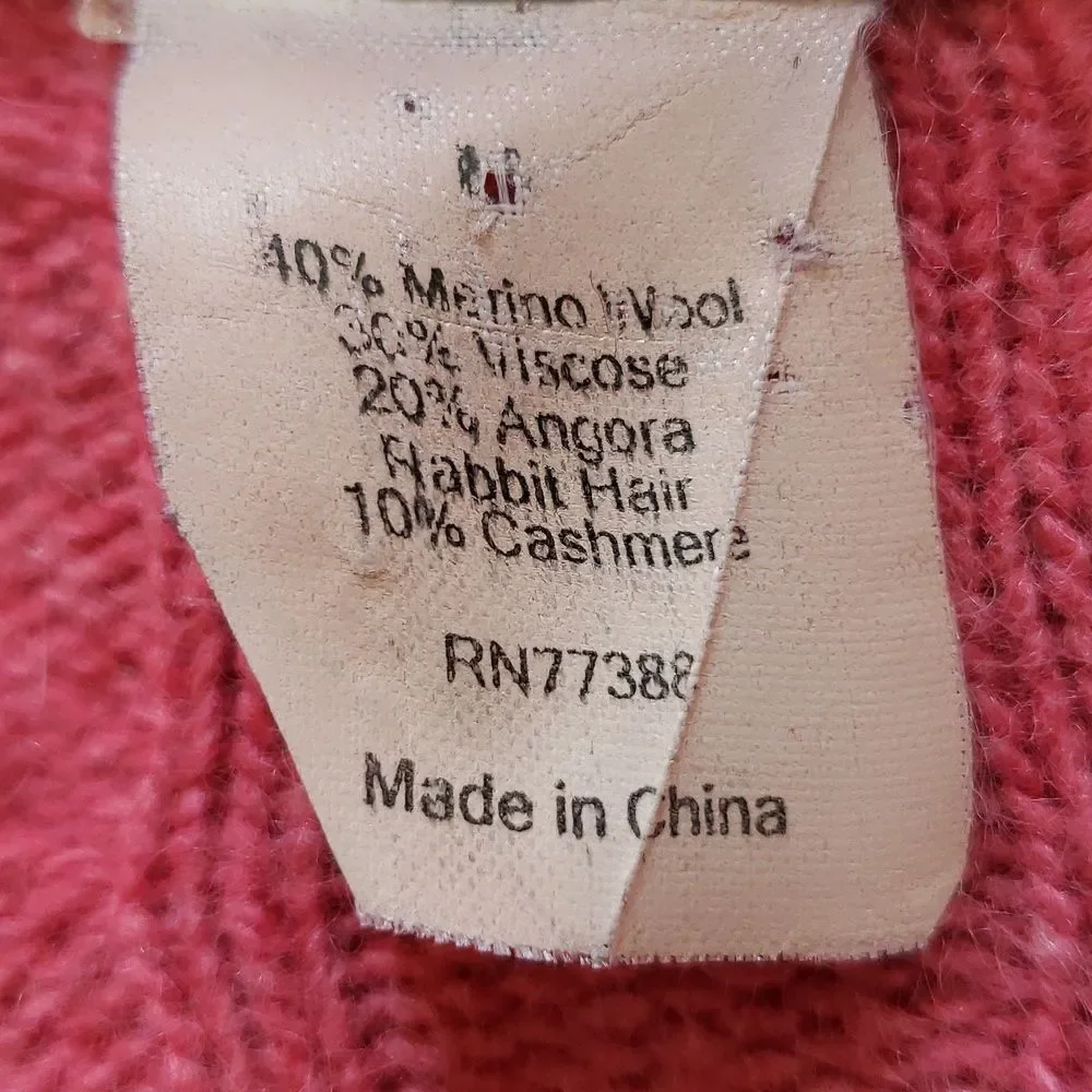 J.Crew Merino Wool Cashmere Angora Cableknit Sweater | Heather Red Pink | Size S